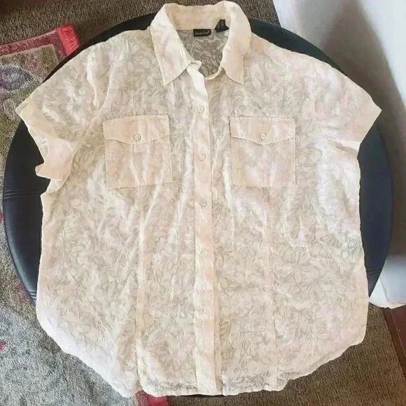 NorthCrest Women's Cream Cotton Jacquard Button-Down Shirt - Picture 2 of 11